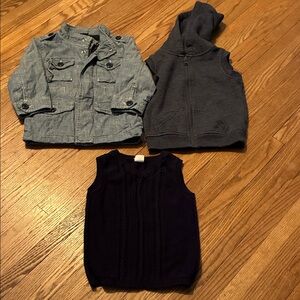 Stylish Kids' Blue and Gray Vest and Jacket Set